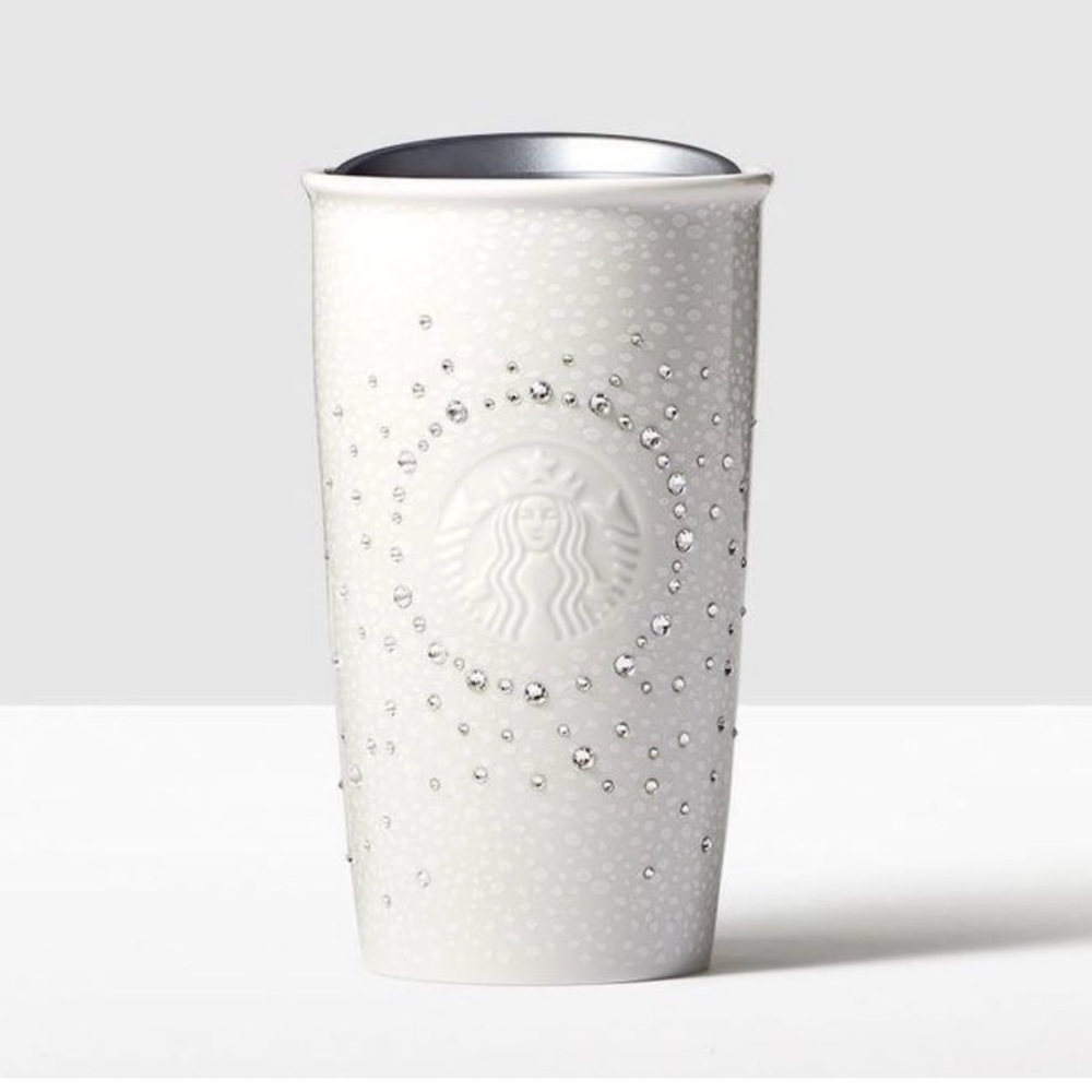 NEW RARE Starbucks Swarovski Crystals Tumbler Ivory White Limited Edition 2016
